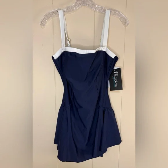 NWT Maxine of Hollywood tankini swim dress Size 10 Navy White - Picture 1 of 7